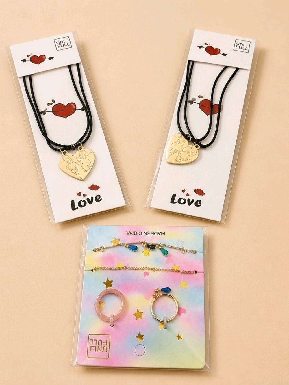 UNIF Kids Gold Heart Pendant Necklace with Black Cord